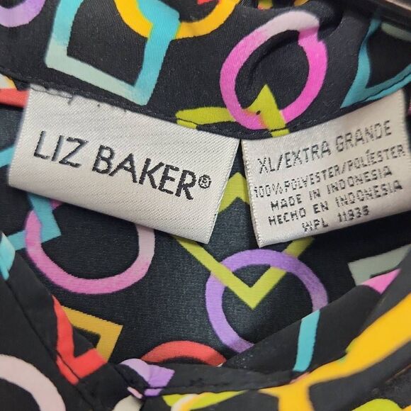 Liz Baker Button Down Shirt Women’s XL Geometric Print Long Sleeve Top Shoulder - Picture 2 of 10